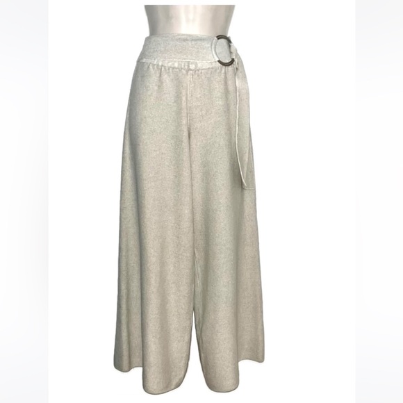 Mango Capri linen wide leg Pants with attached Belt with silver loop - Picture 4 of 13